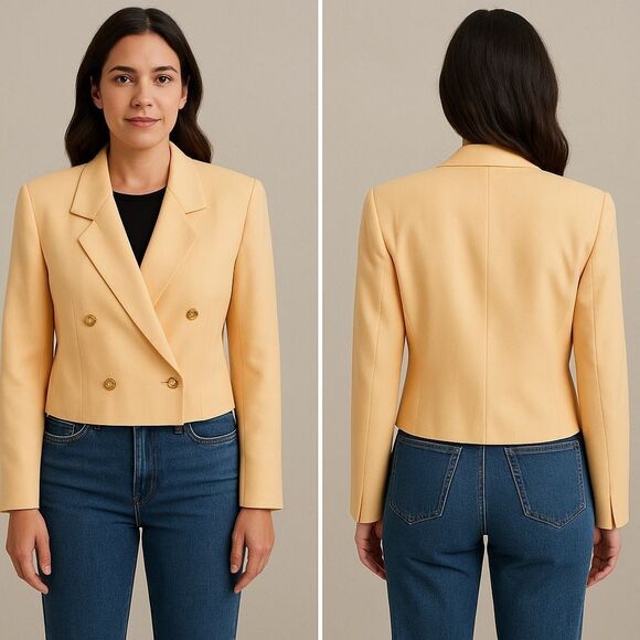 Vintage Jones New York Wool Blazer 80s Cropped Bolero Jacket Butter Yellow USA - Picture 1 of 10
